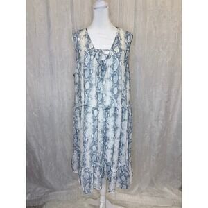 A Beautiful Soul Blue Cream Snakeskin Swiss Dot Tiered Dress 14/16 NWT